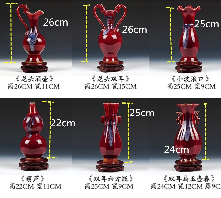 Jarrón de estilo chino de Jingdezhen, jarrón de flores esmaltado de cristal de porcelana roja, decoración del hogar, jarrones de Familla brillantes hechos a mano,