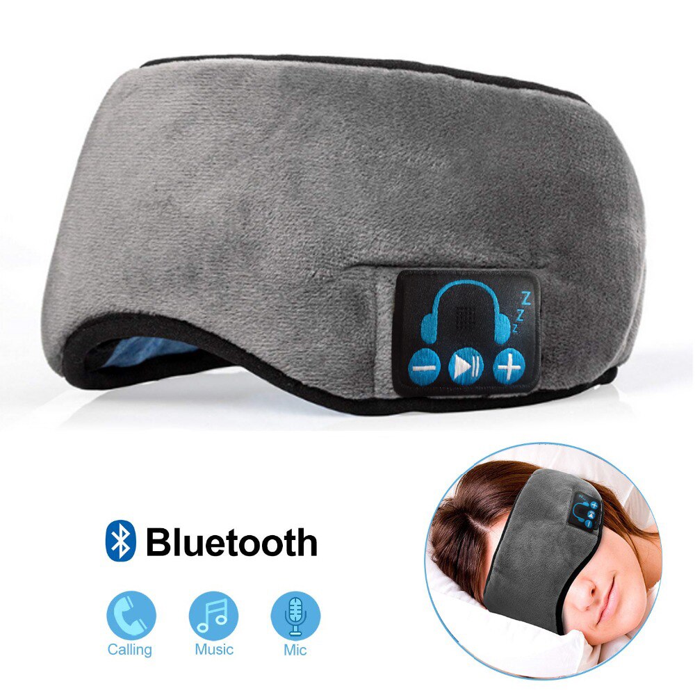 Bluetooth Sleep Music Blackout Eye Mask Blinder Earmuff Handsfree Mic Calling Headband Full Shading Hypnotic Music Eye Mask: Gray