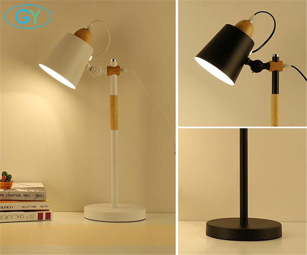 7W Led Bulb desk Lamps Flexible wood Table Lamp Office Studio Home Wooden Table Desk Lighting for Bedroom/Living Room/Cafe Bar