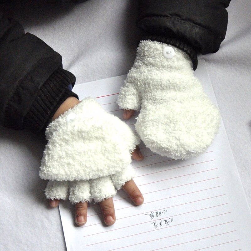 Guantes para niños de la escuela primaria de Cachemira medio dedo Flip Cover Mittens invierno Thicken Warm guantes para niños niñas 5-11Y