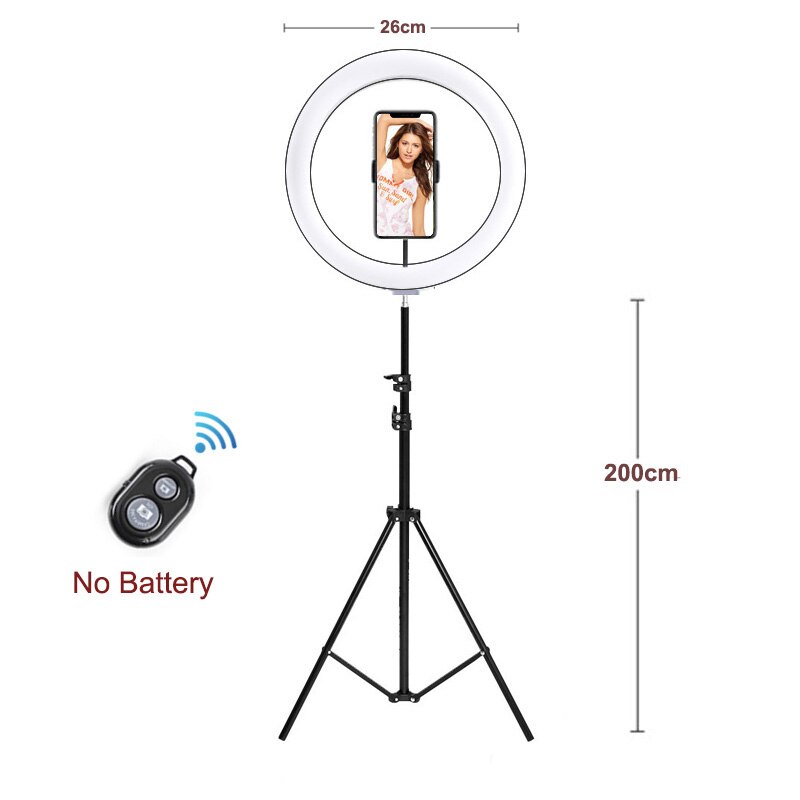 LED Selfie Ring Fill Light 10inch/26CM Dimmable Phone Camera Ring Lamp With 160cm Stand Tripod For Makeup Video Live Studio VK: 26cm and 200cmtripod