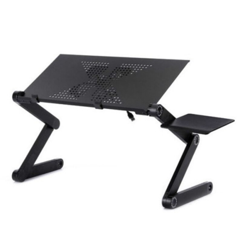 Hopfällbart laptopbord, justerbart laptopställ, bärbart laptopbord med 2 kylfläktar och musbricka skrivbord för laptop
