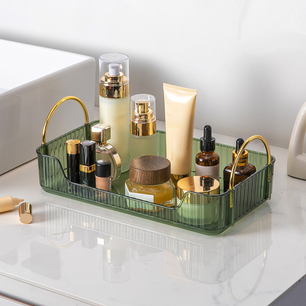Premium Cosmetic Organizer for Bathroom Minimalist Countertop Shelf Fashionable Storage: green