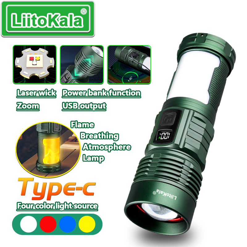 Liitokala lf -703 700lm 500m- strålet lommelygte, ipx 5 vandtæt, type-c campinglampe , 6 tilstande til vandreture, nødsituationer og overlevelsesudstyr: Blå