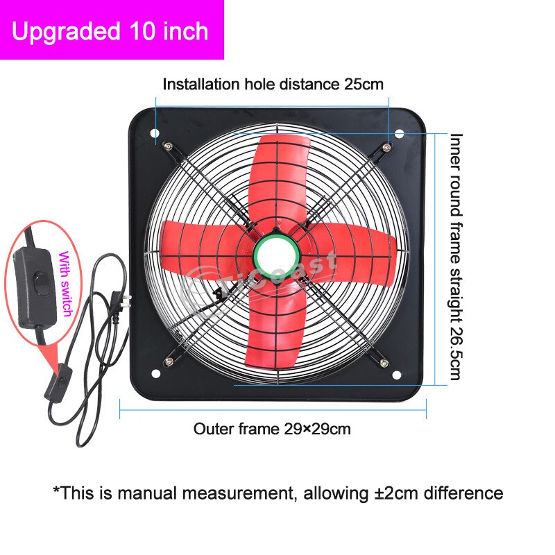 10 inch Silent Powerful Industrial Ventilation Extractor Fan Exhaust Commercial Air Blower Fan for Kitchen Bedroom