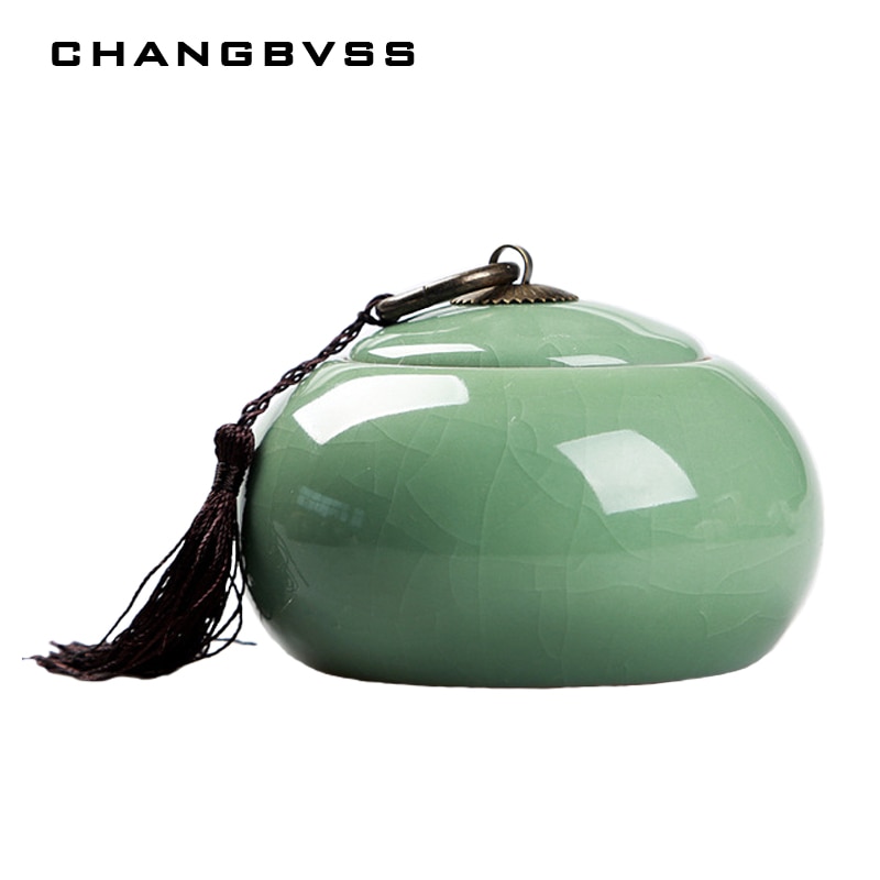 Chinese Ceramic Food Box With Cover,Top Grade Crackle Glaze Longquan Celadon Ceramics Tea Caddy Tea Canister Tea Porcelain Jar