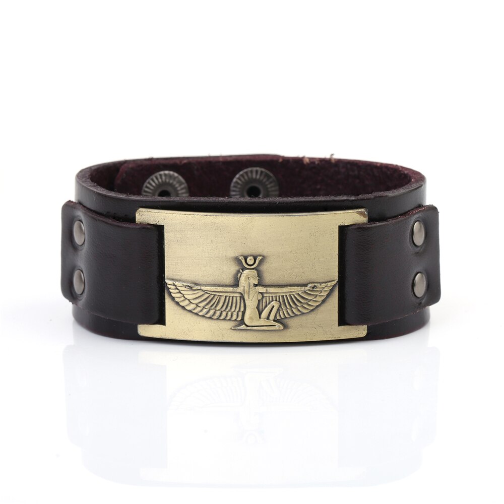 Likgreat Bruine Brede Braid Lederen Armband Koningin Van Egypte Heilige Guardian Bedelarmband Mannen Amulet Cleopatra Vii Charm Sieraden: 2