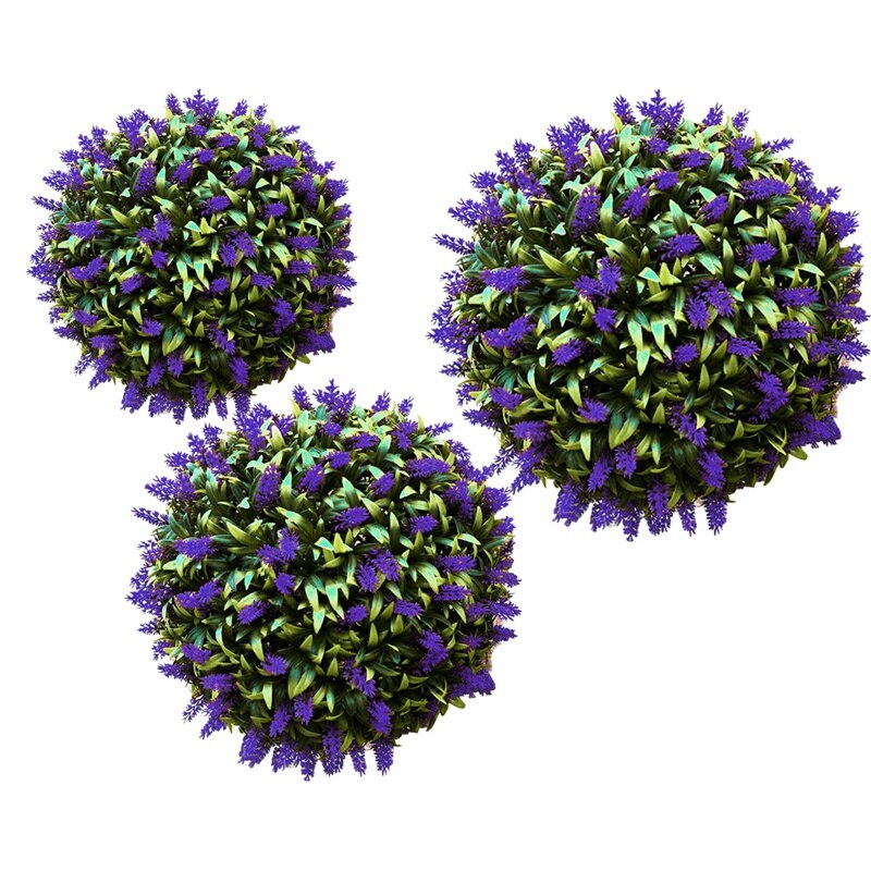 3PCS Artificial Lavender Flower Hanging Basket Plant Purple Topiary Ball Garden Decor 20cm/25cm/30cm: Default Title