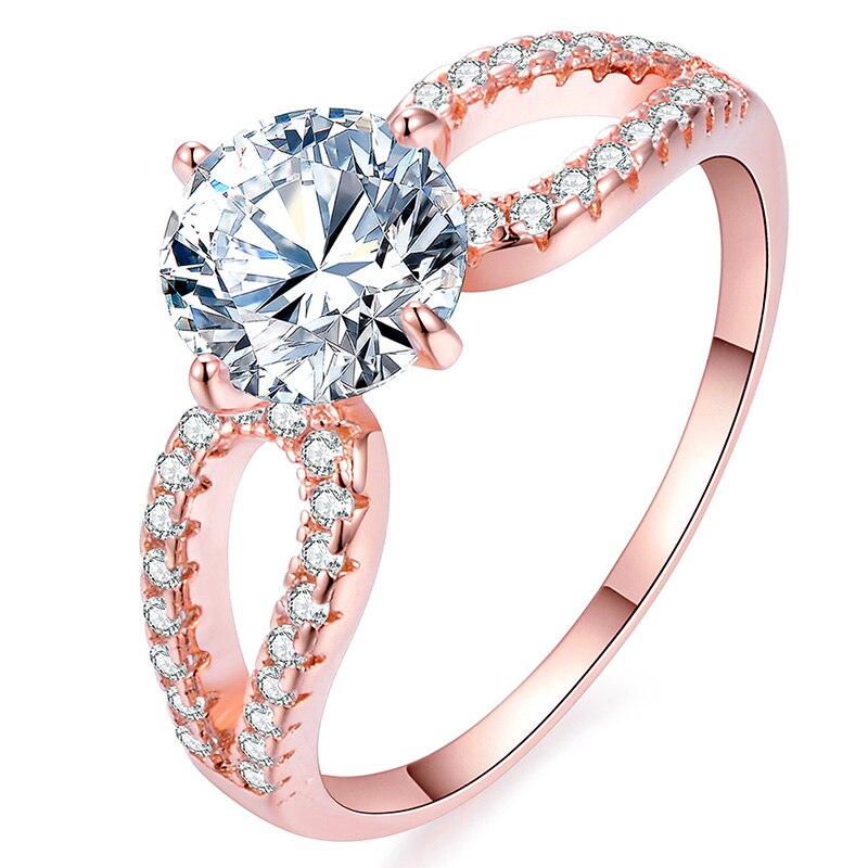 USTAR 1.25ct Round Cut AAA CZ Wedding Rings for women X-Shape gold/ engagement Rings Female Jewelry: 7 / Rose gold