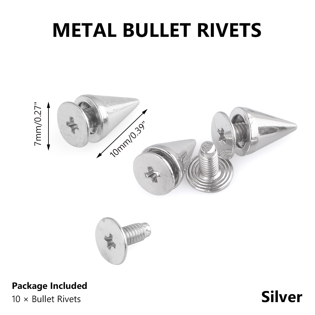 10mm 36mm 10PCS DIY Nails / Rivets Ball PUNK Clothing Customization Silver Metal Bag Studs Cone Punk Spikes Rivet Leathercraft: silver 10mm