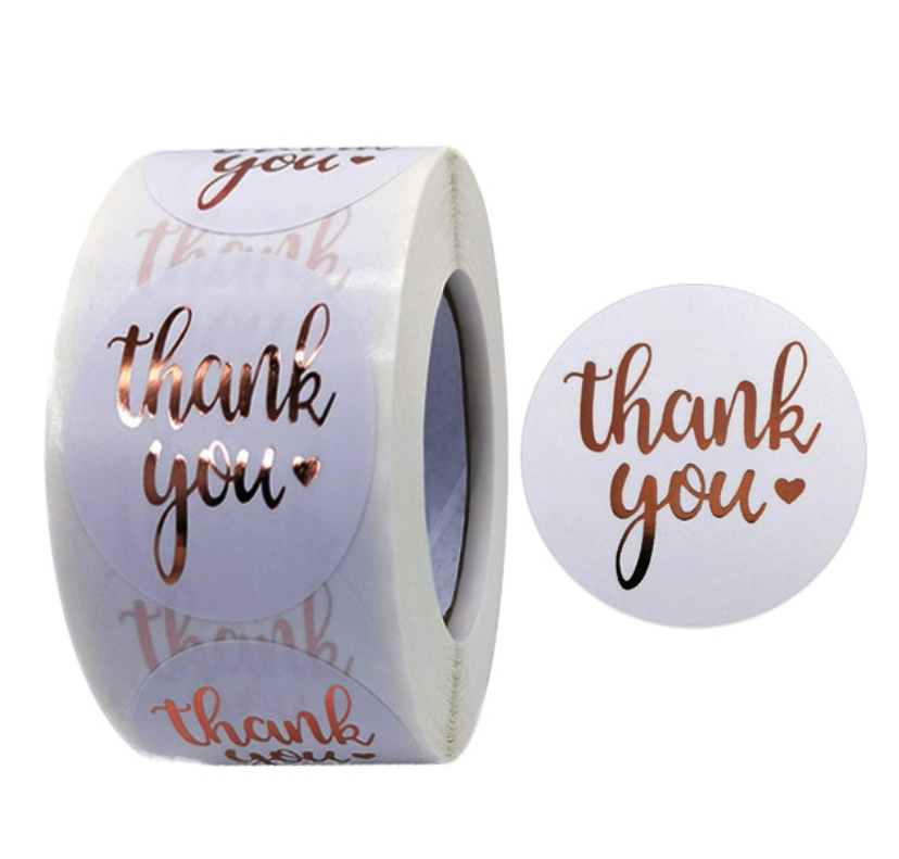 100-500Pcs 1inch Thank You Stickers Aesthetic Black Gold Foil Sticker Roll for Envelope Wedding Bake Stationery Seal Lable 2.5cm: Rose Red