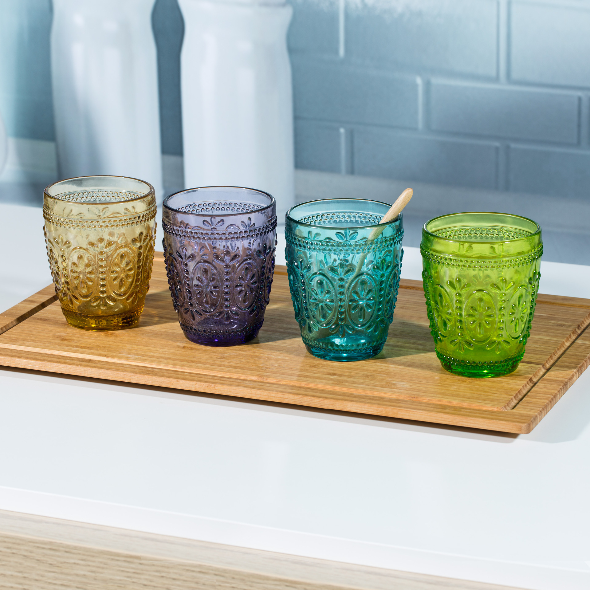 Vasos de cristal Multicolor con relieve para bebidas, vasos de cristal para , Bar, 300ML, 2 unids/lote