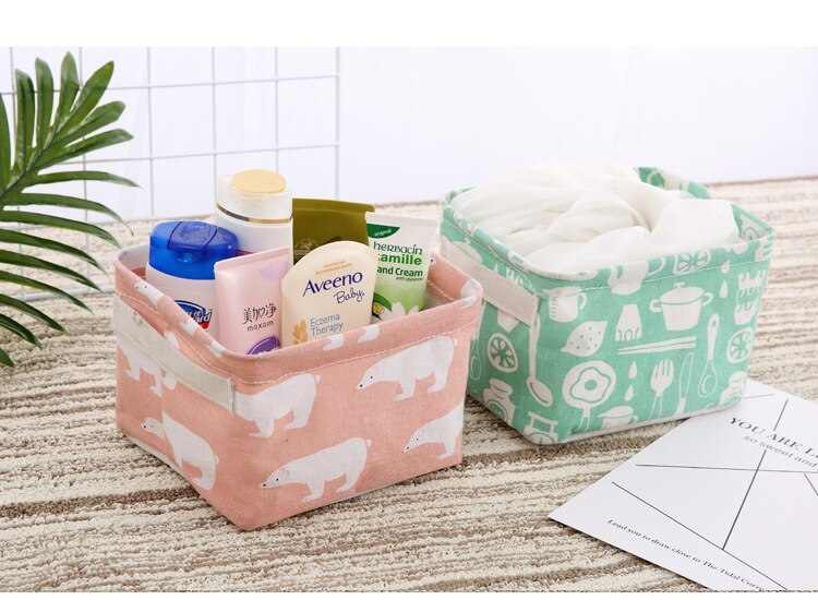 Linen Waterproof storage basket Table top Foldable storage box cosmetics sundries clothing fabric storage basket toy storage