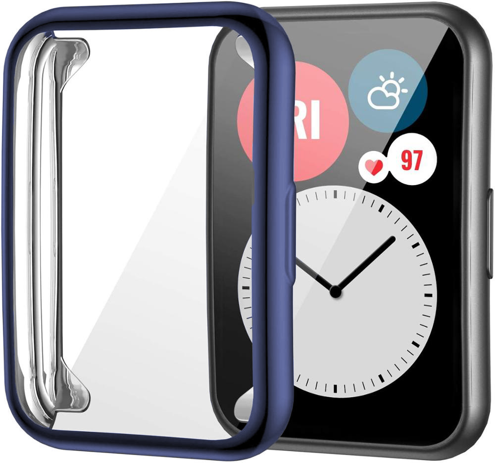 Funda chapada para Huawei Watch fit 2, accesorios para reloj inteligente, Protector de pantalla integral de parachoques de TPU, funda de reloj Huawei fit2: White black