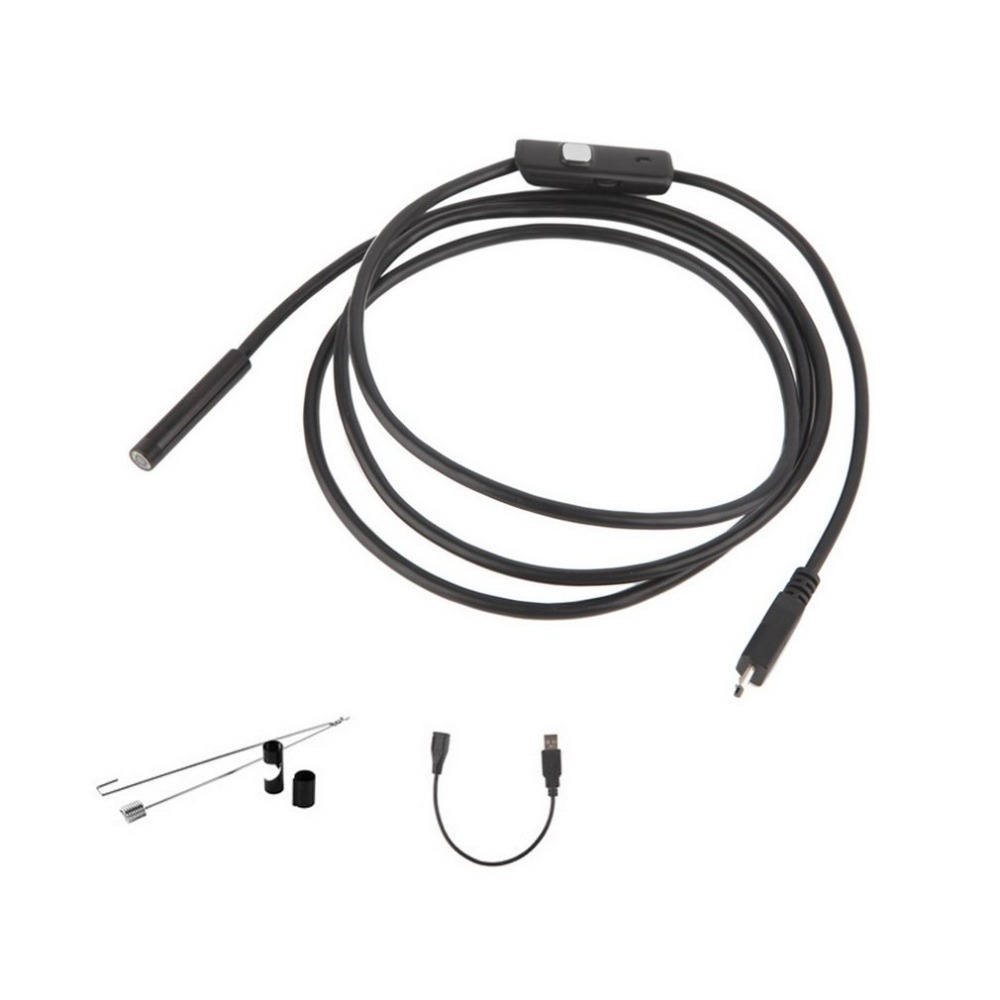 Câble d'objectif noir 6 LED 7mm, Mini caméra endoscopique d'inspection étanche USB pour Android Endoscope 640*480 téléphones/1280*720 PC