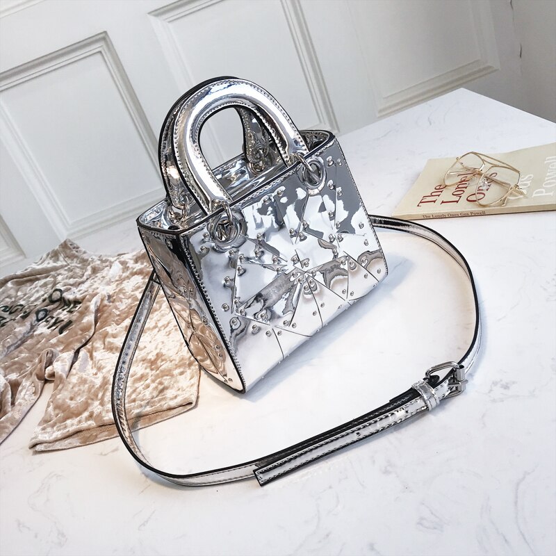 Topphandtag silver flash handväska set kvinna crossbody väska dam bolsa feminina pu liten koreansk väska axelväskor paket: Silver-