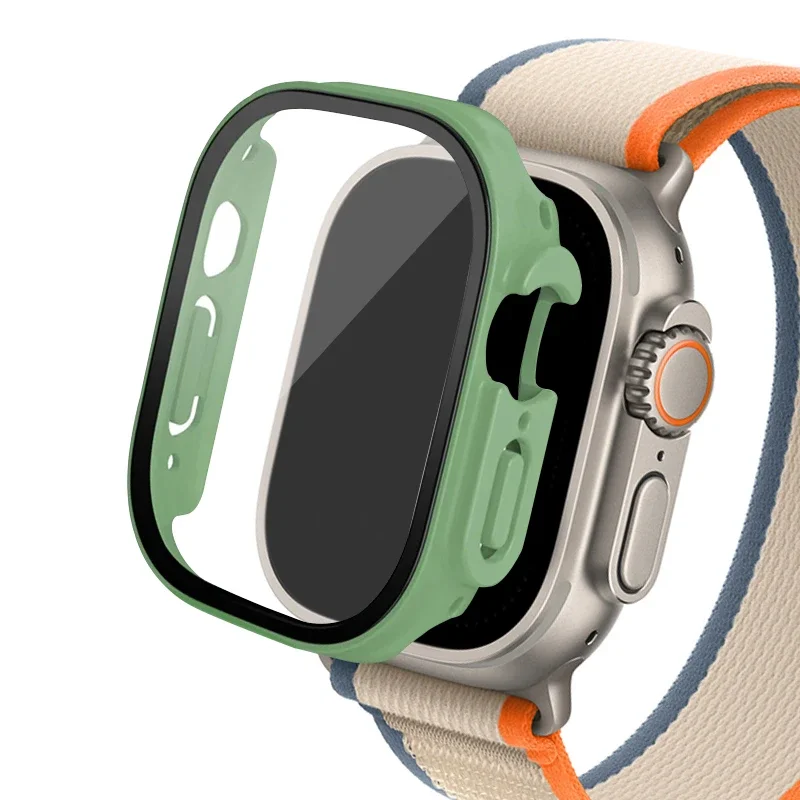 Vidrio + funda para Apple Watch Ultra 2, carcasa de 49mm para reloj inteligente, parachoques de PC + Protector de pantalla, cubierta templada, accesorios de banda serie iwatch