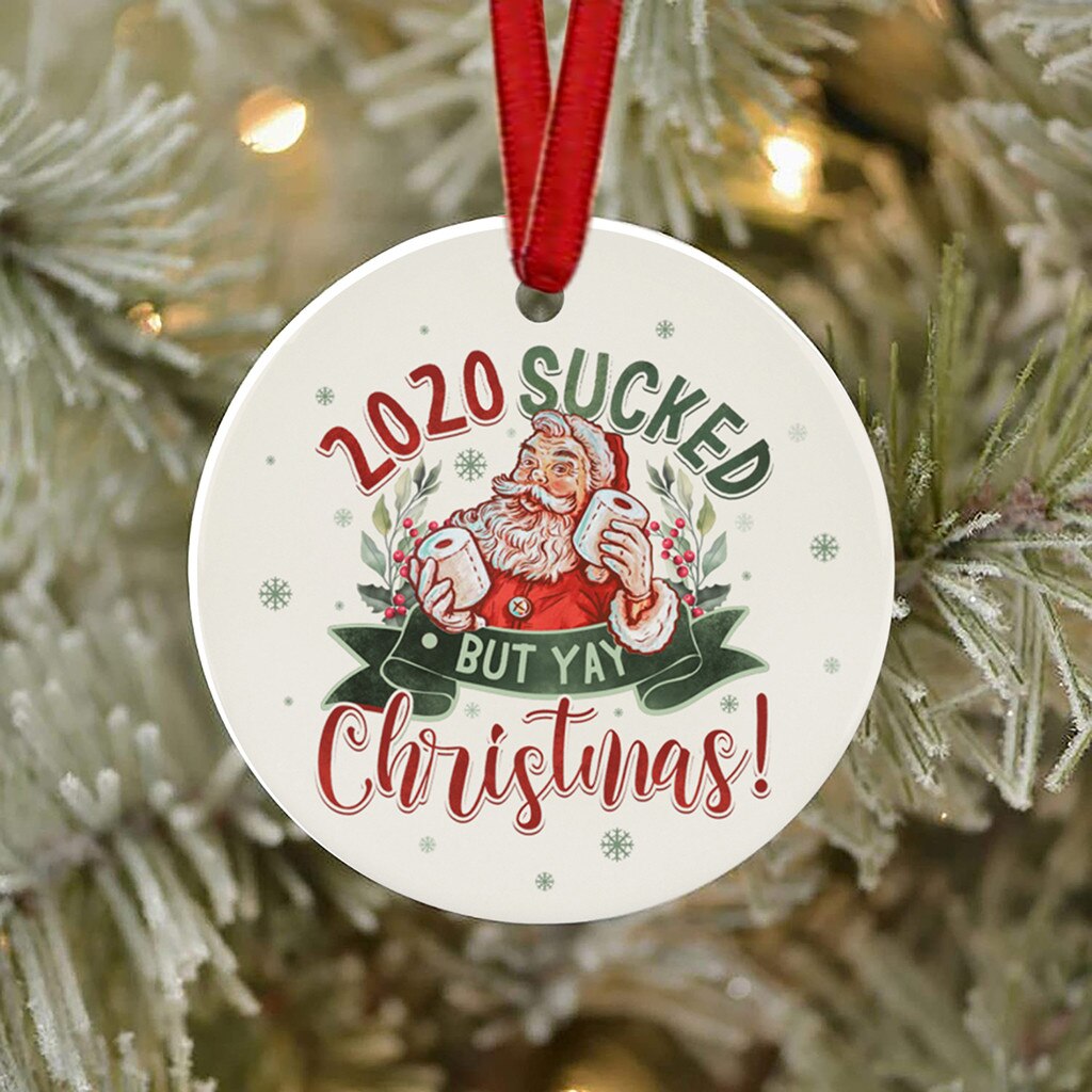 Ciondolo albero di natale Haning blocchi di legno giocattoli babbo natale indossando ornamenti maschera 2020 male ma decorazione natalizia Oc6: I