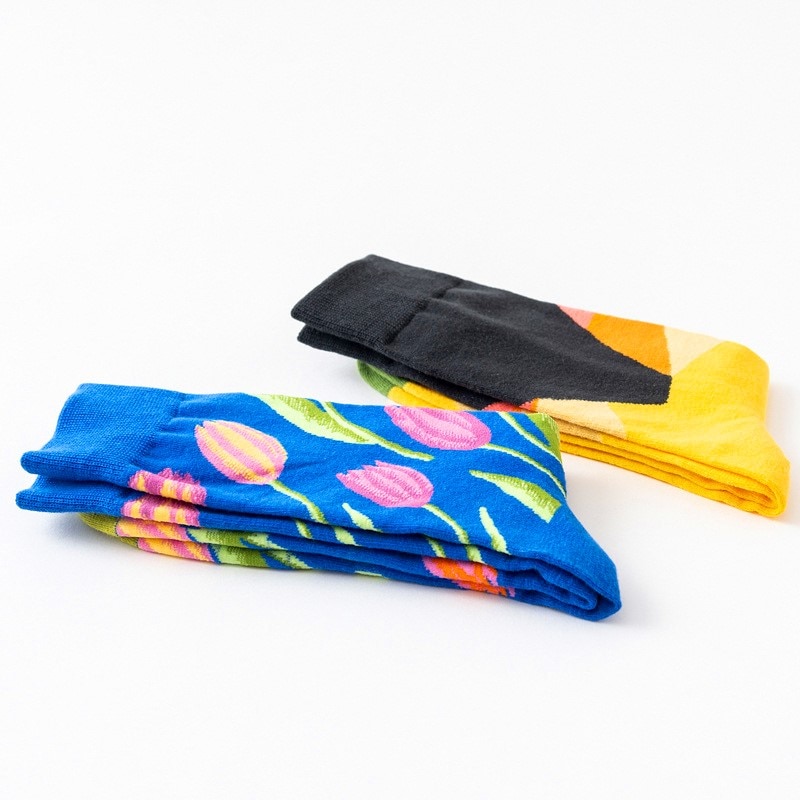 Meias femininas engraçadas, 1 par de meias de algodão respiráveis, criativas, de flor e pássaro, para mulheres, 1 par