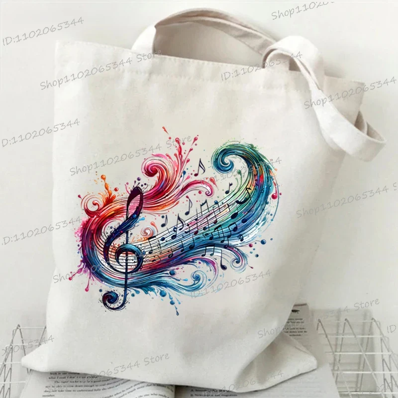 Dameshandtassen met muzieknotatie, canvas tas, grappige aquarel muzieknoot schoudertas voor tieners, zijtas voor dames: Lavendel