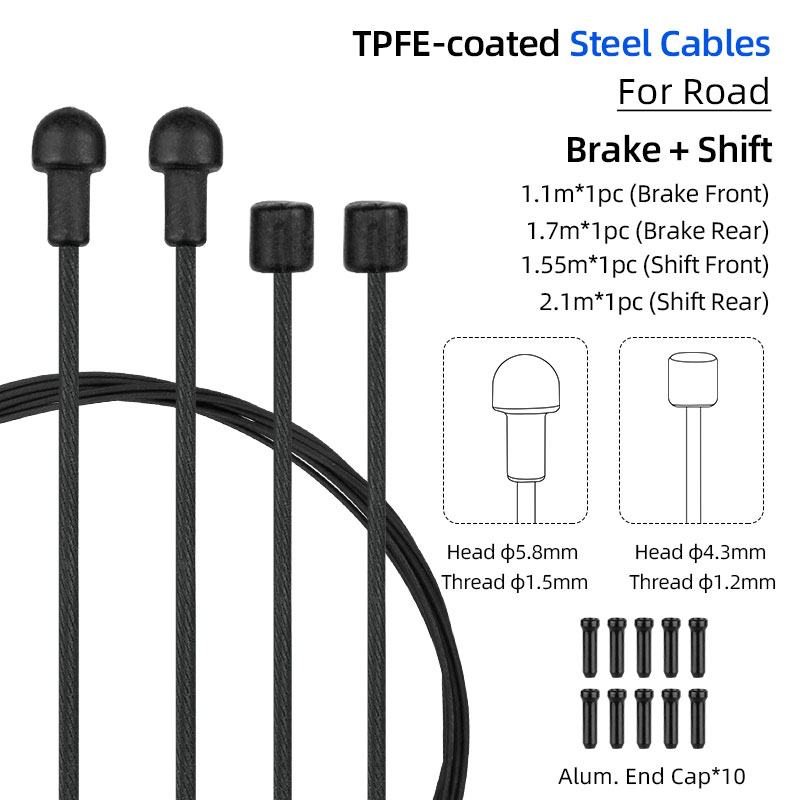 Cable de núcleo de acero inoxidable recubierto de PTFE para bicicleta de montaña, alambre de acero al carbono recubierto de Zinc con tapa, Kit de bricolaje de línea de cambio Universal: Blanco