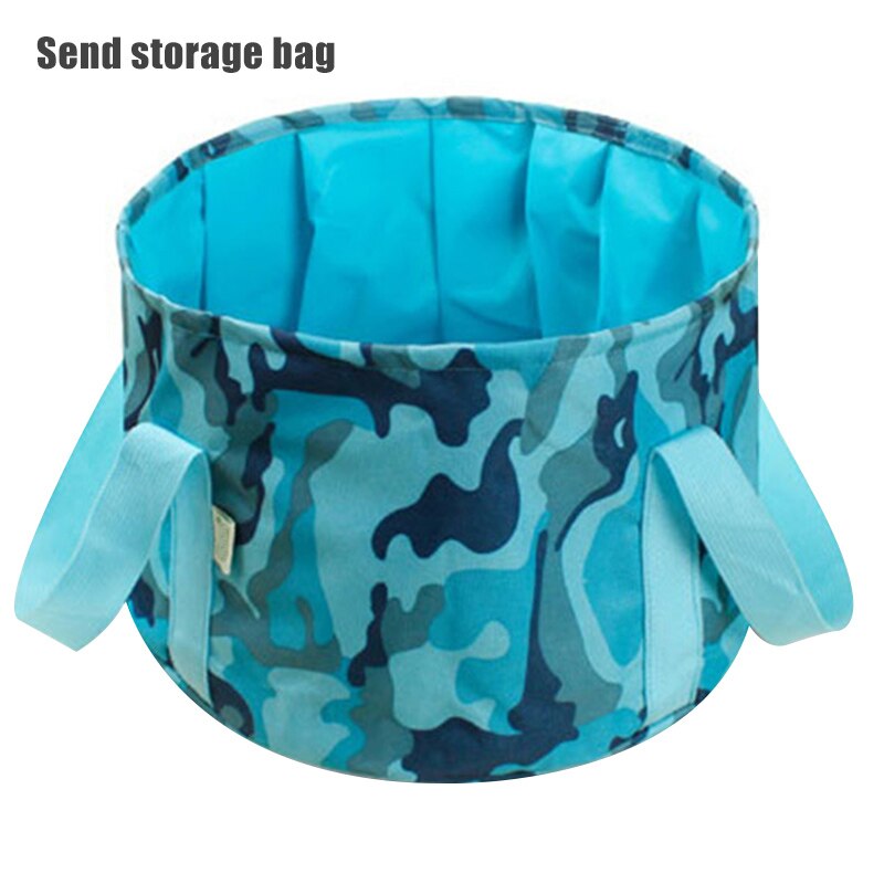Seau pliable portable de voyage grande capacité seau pliable multifonction pour l'extérieur et la maison: Le camouflage est bleu