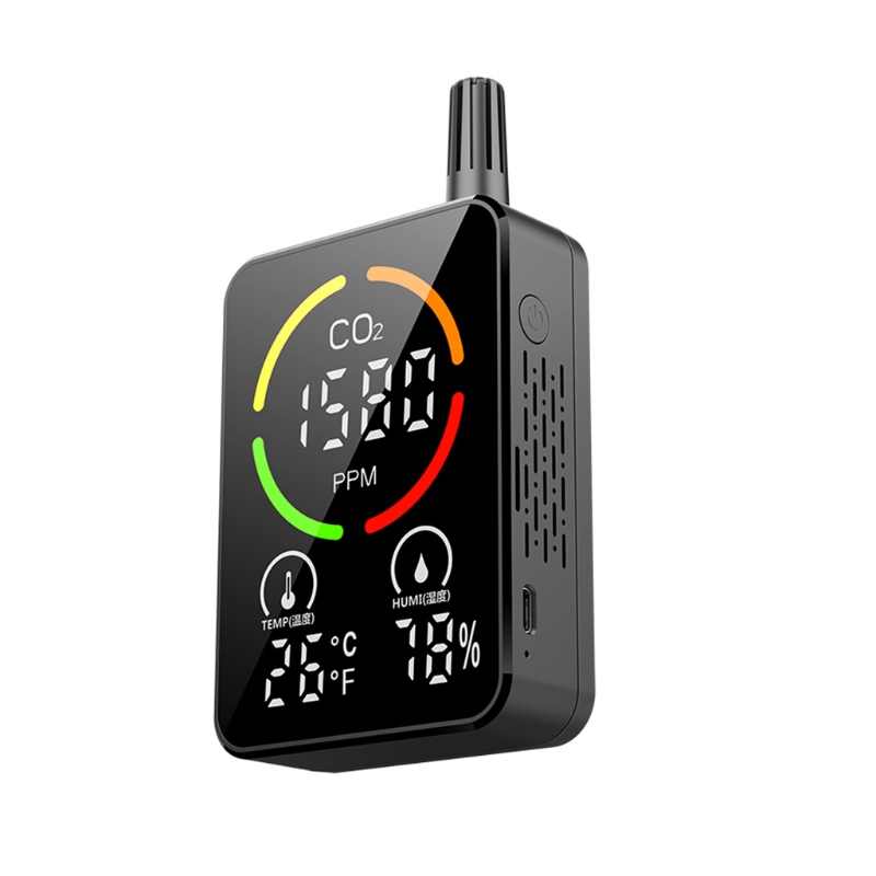 Carbon Dioxide CO2 Detector Monitor Meter Tester Sensor Temperature Humidity Indoor NDIR Air IAQ Portable: Black