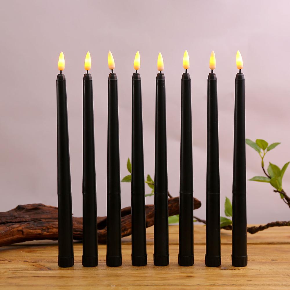 Pack of 6 Black LED Birthday Candles,Yellow/Warm White Plastic Flameless Flickering Battery Operated LED Halloween Candles
