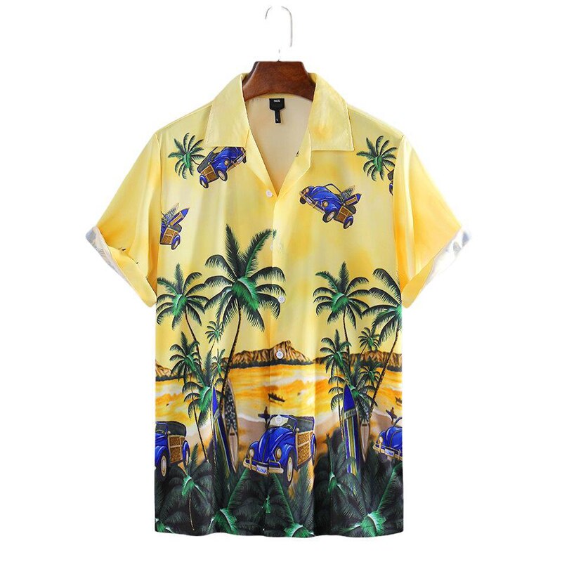 Skjorter til mænd tropisk ferie hawaii skjorte herre blomstret hip hop chemise homme kortærmet streetwear strand skjorte mænd: Sort / M