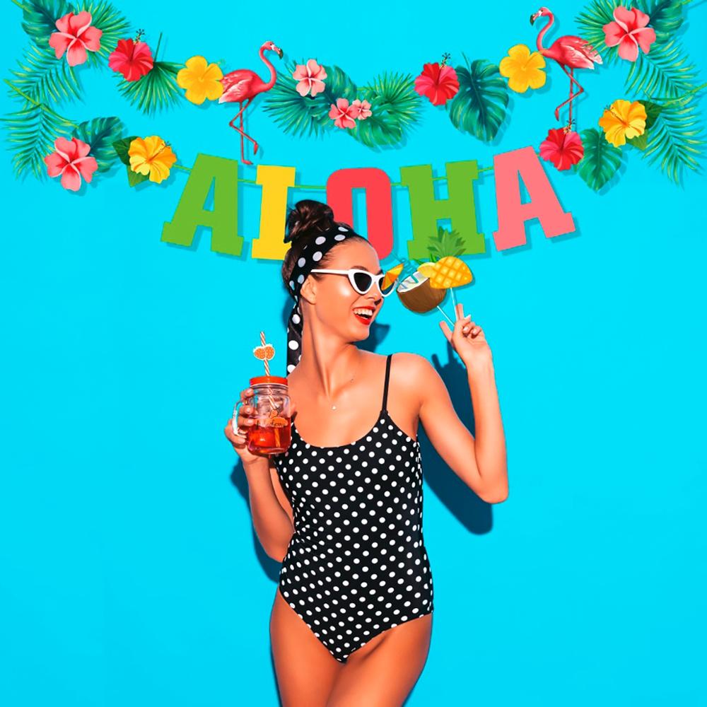 Hawaiian Party ALOHA Turtle Leaf Banner Hawaii Tropical Party Summer Flamingo Party Luau Happy Birthday Decor Aloha Pineapple