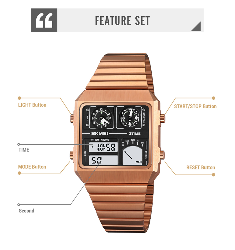 Skmei Digitaal Horloge Waterdicht Digitaal Stainlessstalen Thermometer Sporthorloge Heren Vrijetijdsbesteding Elektronisch Horloge Klok Led