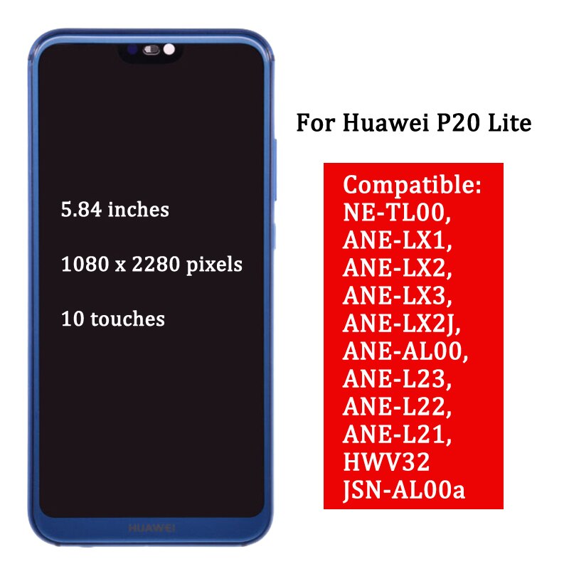 Til huawei  p20 lite lcd display skærm berøringsskærm pannel digitizer forsamling ane -lx1 ane -lx3 nova 3e lcd  p20 lite