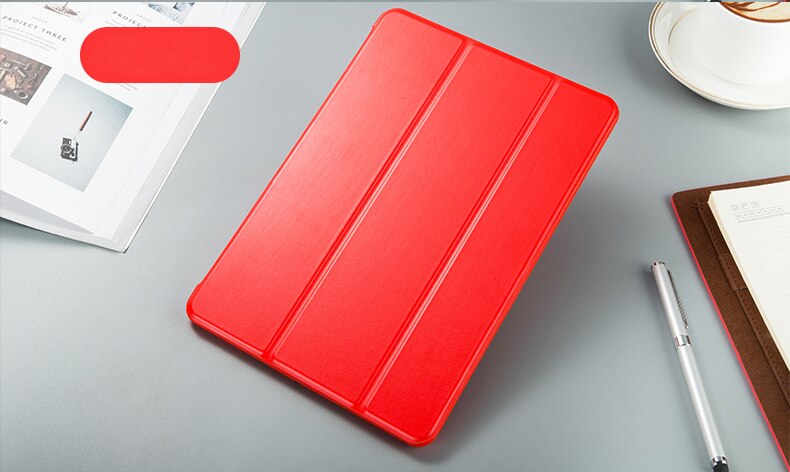 iPad 2/3/4 Case - PU Leather & Soft Silicone Shell - Magnetic Smart Sleep Wake Cover: Red L FW 234