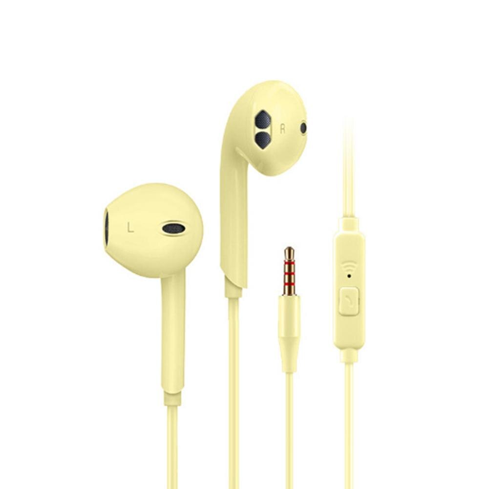 Macaron Wired Headphones In-Ear Earphones Noise Canceling Headphone Stereo Sport Music Headset Microphone 3.5mm Jack Earbuds: Yellow