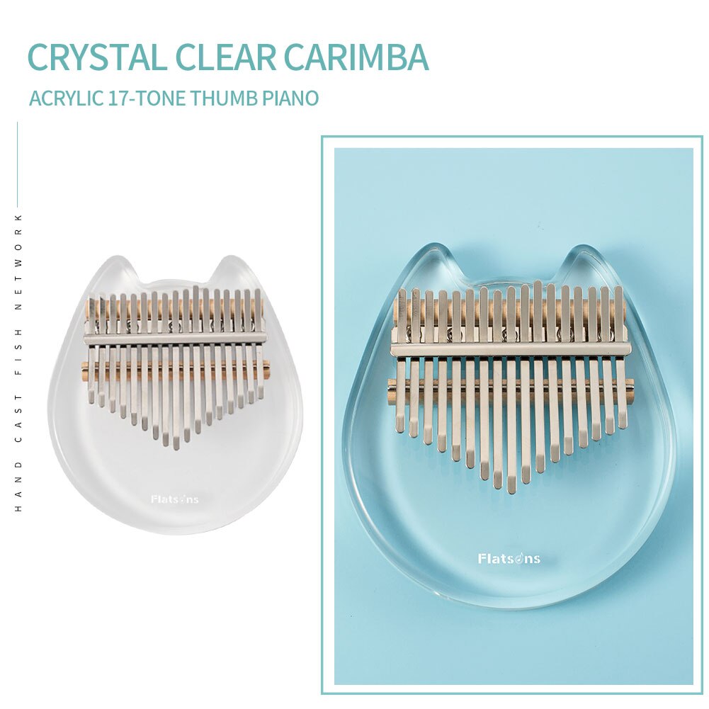 Transparent Cat Shap kimi kalimba 17 key thumb piano transparent crystal finger piano kalimba beginner Acrylic Thumb Piano