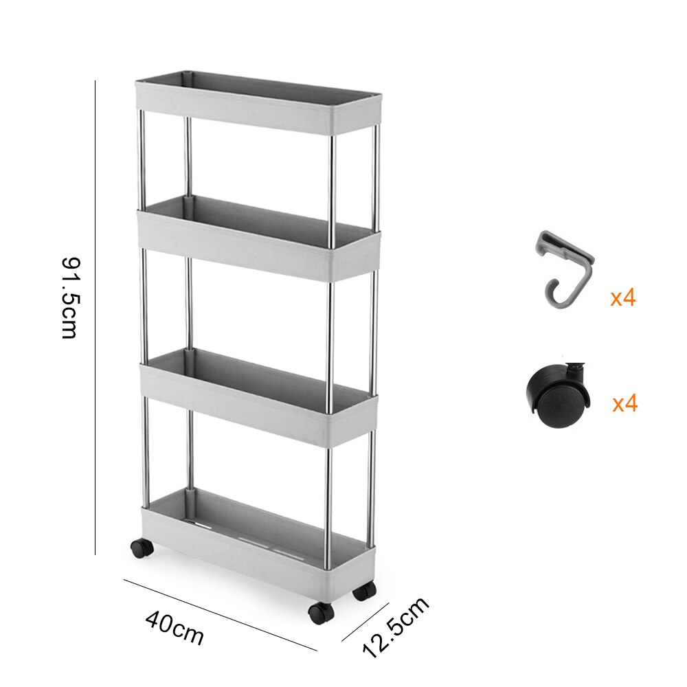 2/3/4 Tier Slim Storage Cart Mobile Shelving Unit Organizer Slide Out Storage Rolling Utility Cart Rack for Kitchen Bathroom: 4 Tier-Grey-narrow
