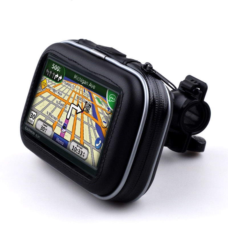Support GPS pour guidon de moto, avec étui étanche à fermeture éclair pour écran de 4.3 pouces Garmin TomTom Magellan GPS