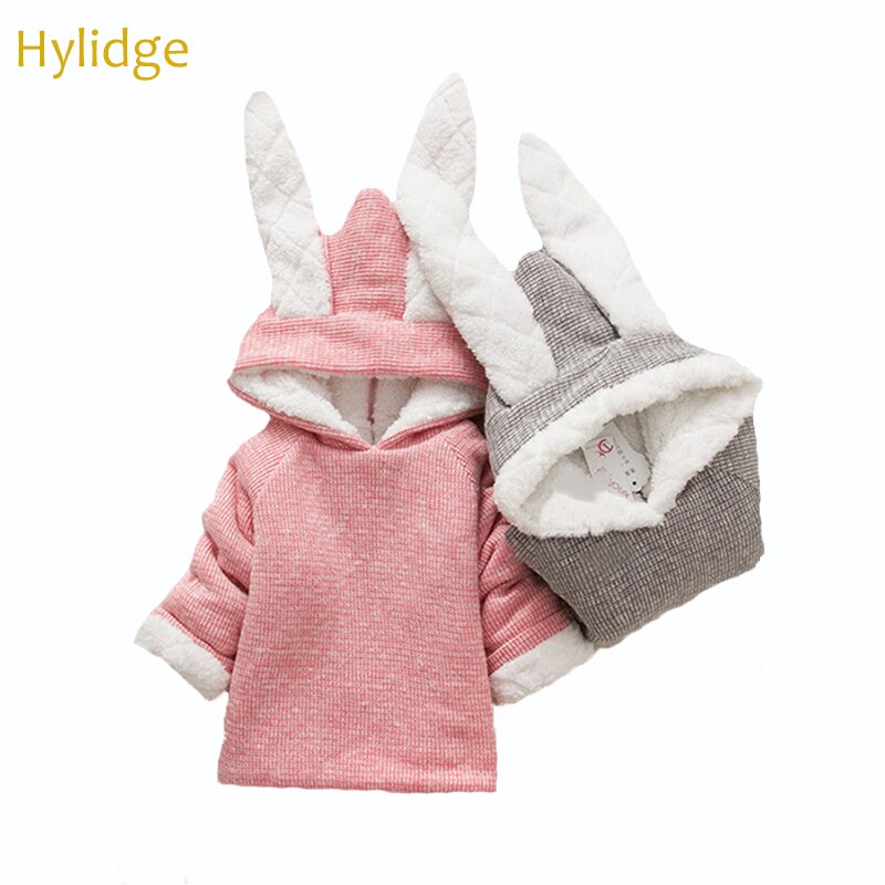 Hylidge śliczne długie uszy królika maluch dziewczyna płaszcz zimowy zamek błyskawiczny na plecach miękka bawełna polarny dla dzieci Snowsuit płaszcz z myłny dla dziewczynek kurtka