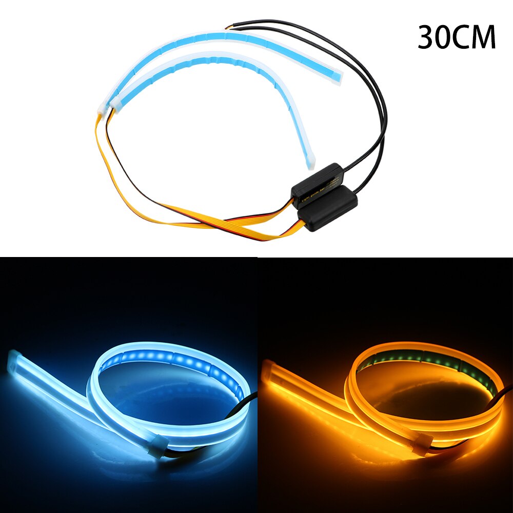 1 stücke Weiß Gelb flexibel Weichen Schlauch führen Ultrafeinen DRL 45 60cm Tagfahrlicht Blinker Lampen Auto LED Streifen 12V: 30 Eis Blau  Bernstein