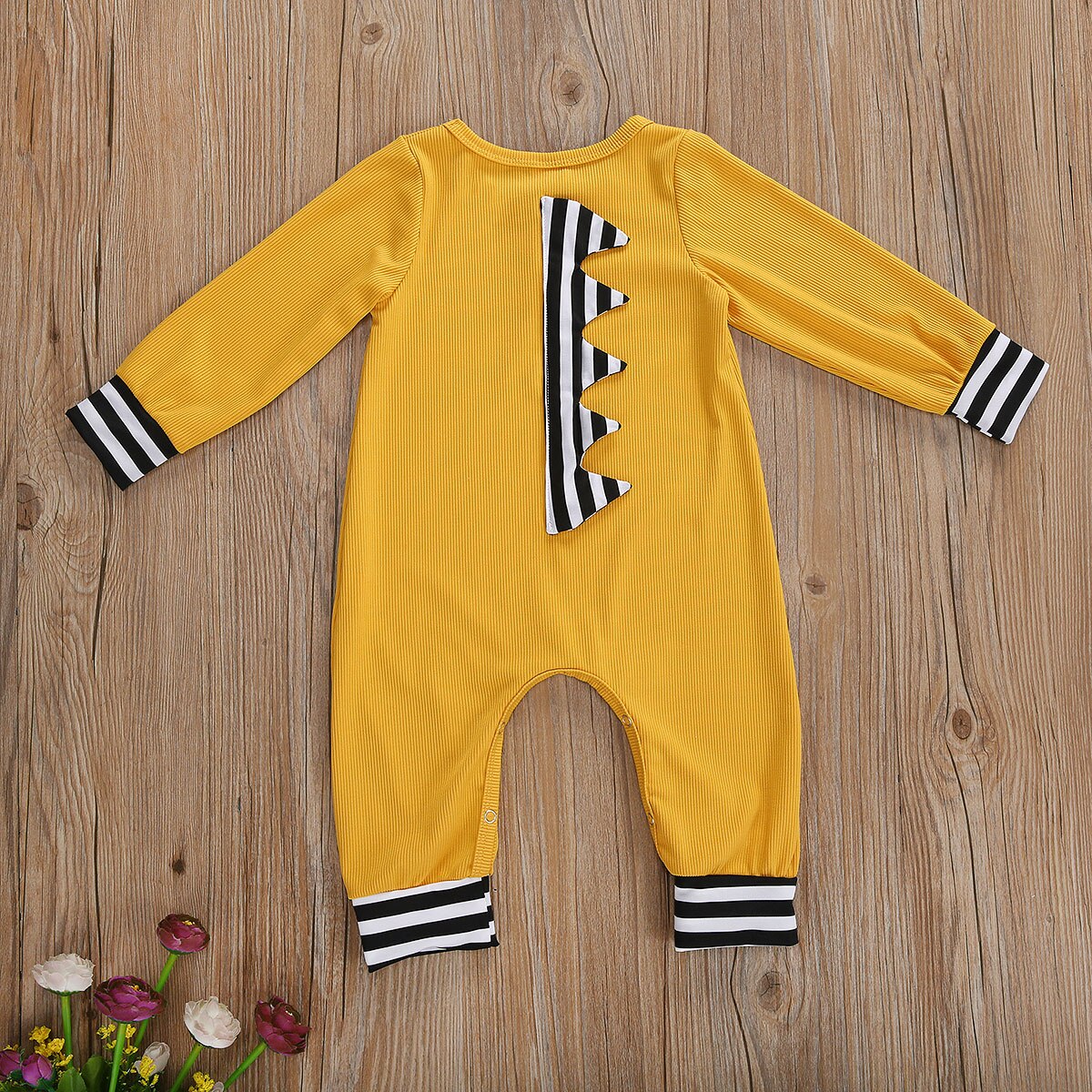 Peuter Herfst Kleding O-hals Lange Mouwen Geribbelde Jumpsuit Met Strepen Manchetten En Terug Trimmings Voor Baby Meisjes, Jongens