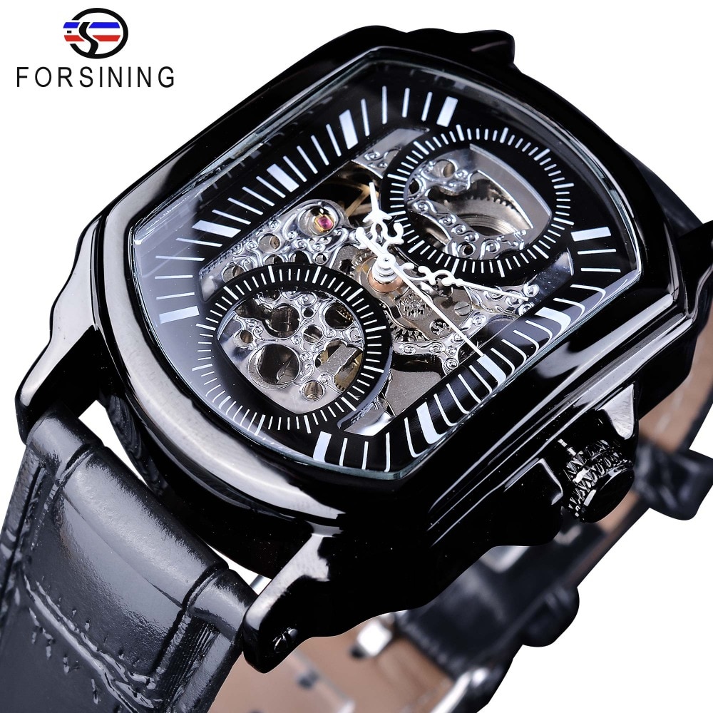 FORSINING Orologio Uomo Automatico Meccanico – Acciaio Inox Quadrante Nero E Tourbillon