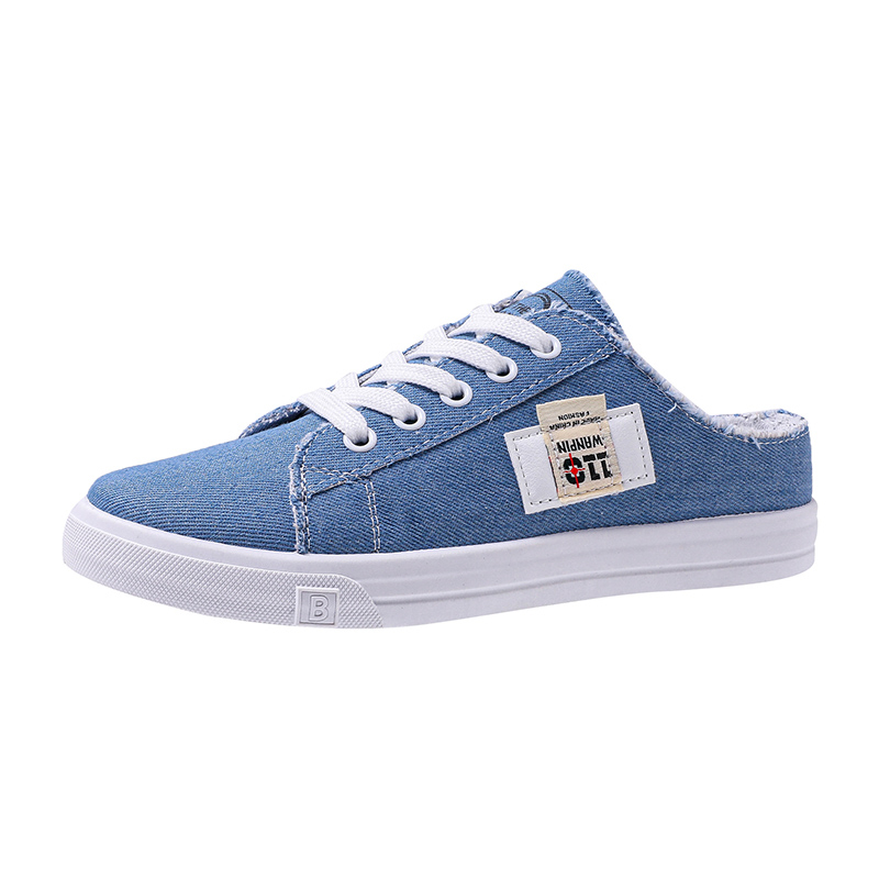 Pantofole di tela da donna, scarpe basse casual, con cordoncini, bianche, per la primavera e l'estate, 2024 zapatos de mujer: Blu / 35