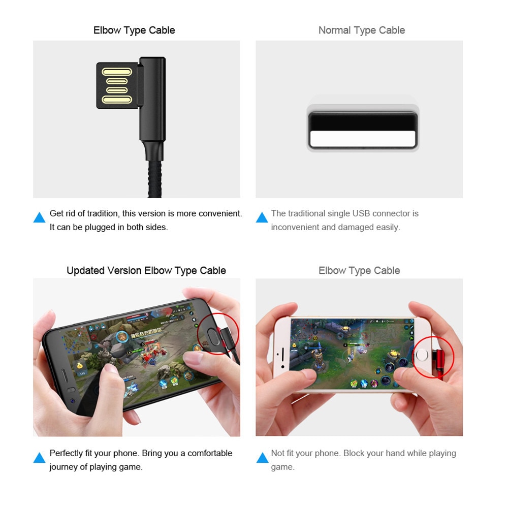 90 Degree Right Angle Micro USB 2.0 USB 3.1 Type-C Charge Cable L-shape Braided Data Sync Charge Mobile Phone Wire Cable