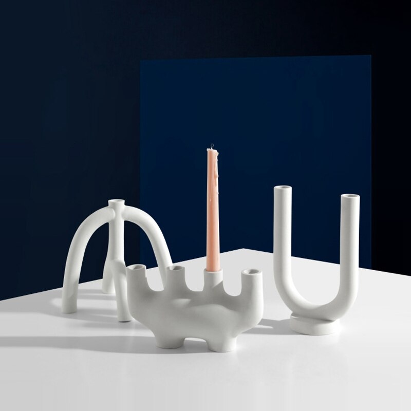 Sostenedor de vela de soporte para velas de cerámica minimalista soporte para candelita Tipo de Escritorio blanco Irregular