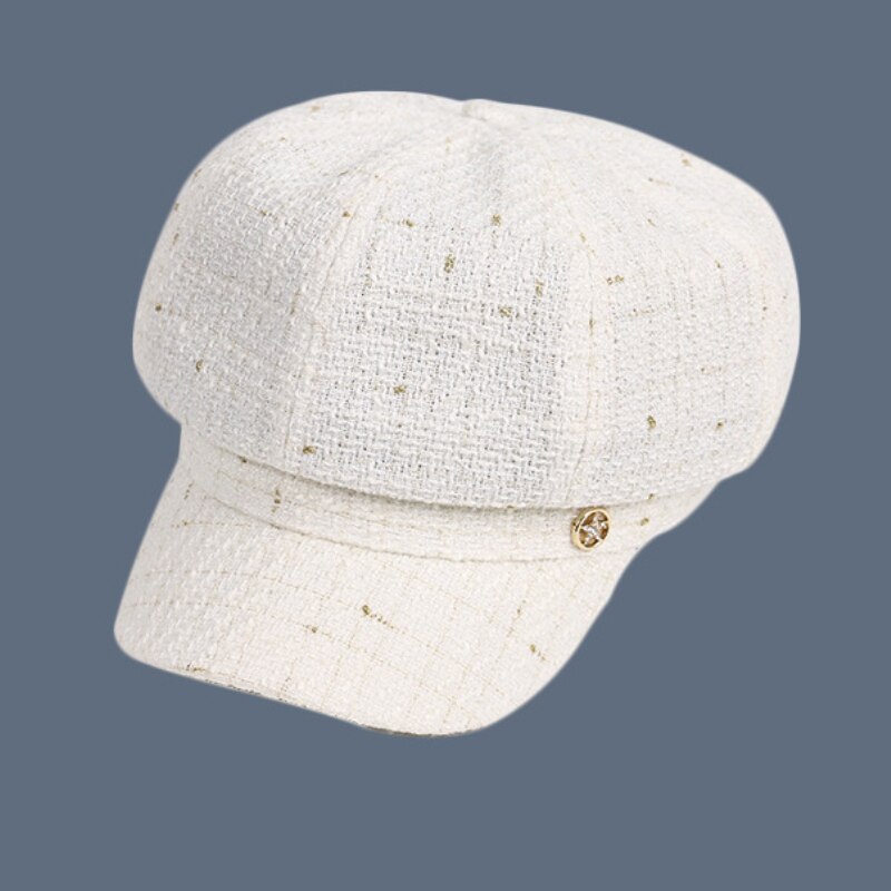Ht3245 kvinner baretter dame årgang åttekantet nyhetsgutt lokk kvinnelig rutete retro kunstner maler beret hatt vår høst hattemaker til kvinner: Hvit