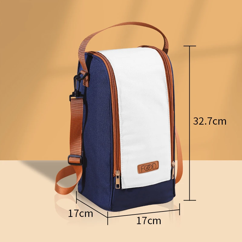Round Thermal Lunch Box Bag Waterproof Insulated Food Tote Kids Keep Fresh Cooler Shoulder Bags Portable Bento Storage Pouch: black