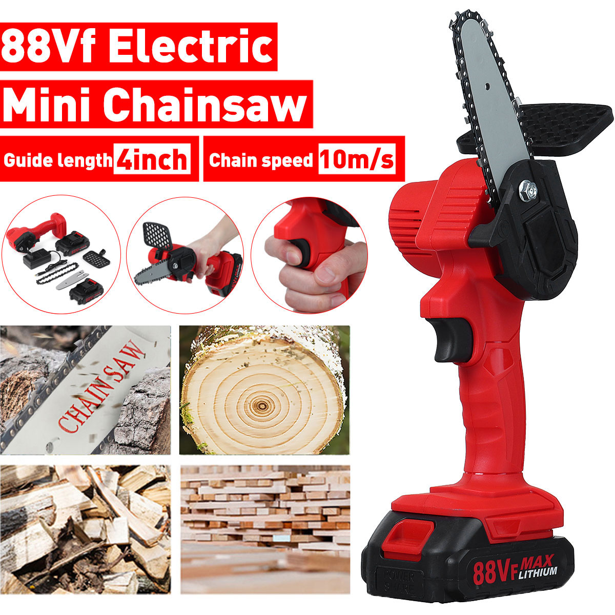 Mini sierras de cadena eléctricas de 88V, motosierra de poda, sierra de corte para árboles de jardín inalámbrica, para cortar madera con batería de litio