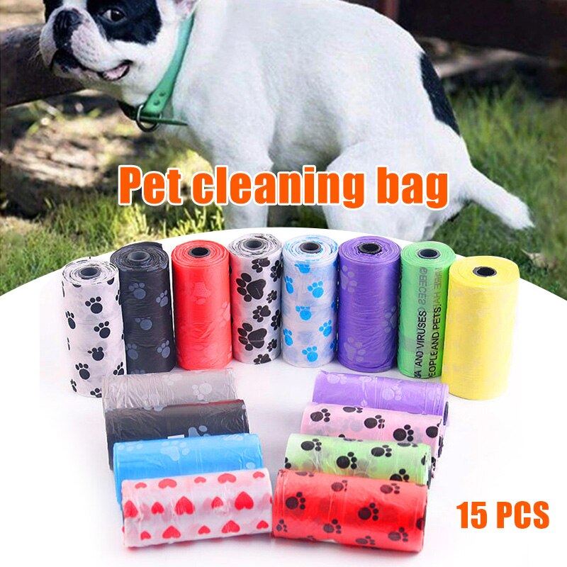 Paw Print Pet Waste Bag 15pcs/Roll Pet Waste Bag 6x2.5cm Strong Load-bearing SNO88: Default Title