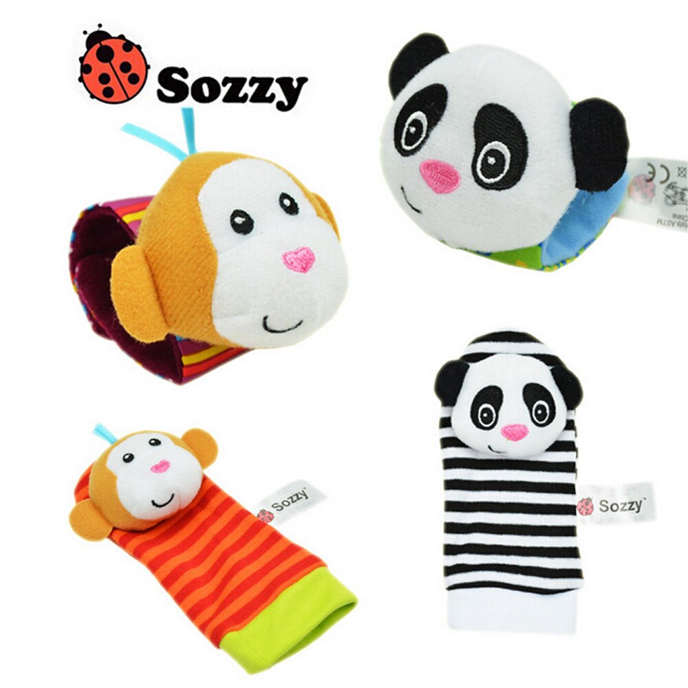 4 stk/parti sozzy babylegetøj havebug håndledsrangle og fodstrømper 4 stil (2 håndledsrangler 2 sokker) til babyer