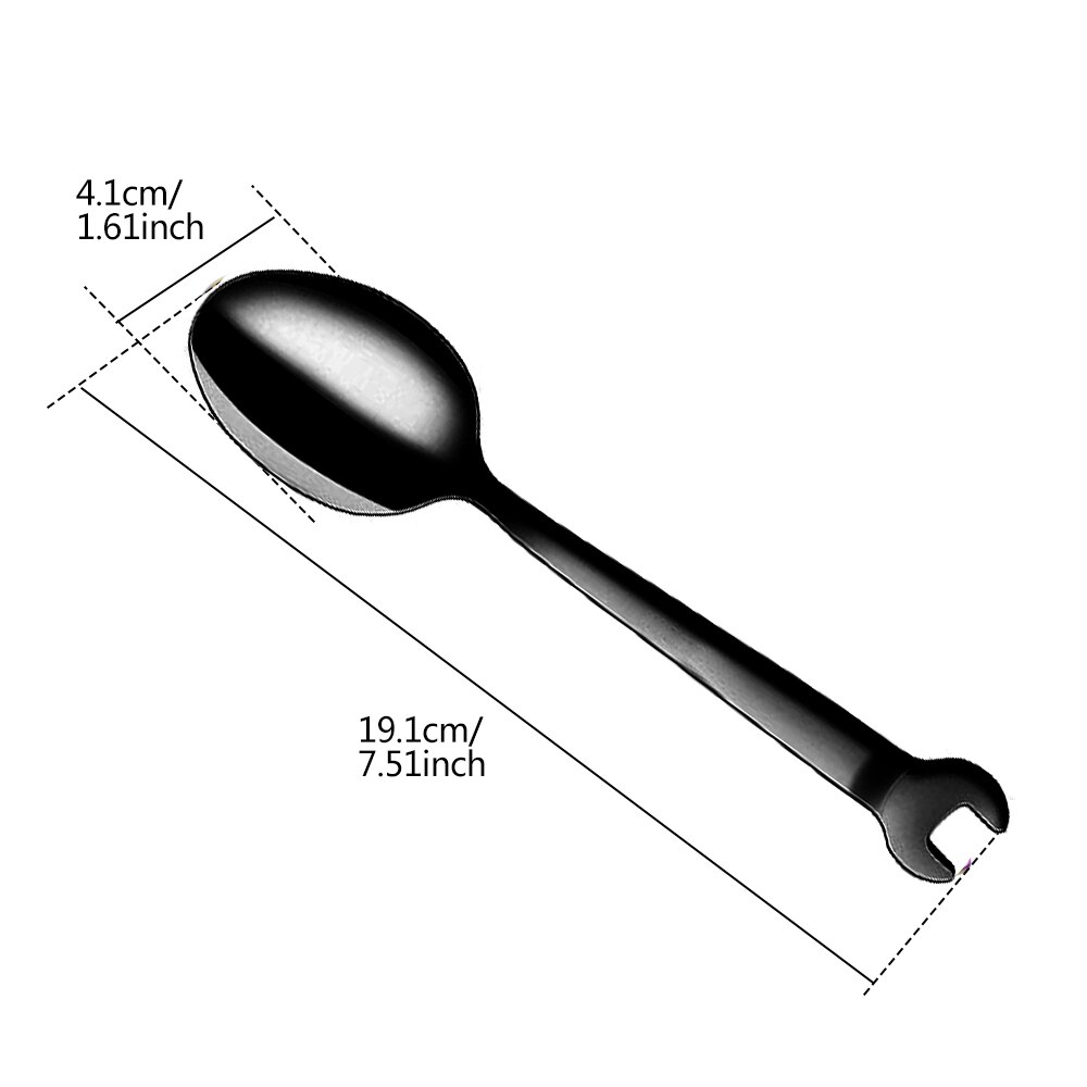 Stainless Steel Dinnerware Set Wrench Shape Fork Spoon Knife Tableware For Dinner Western Utensils Table Cutlery Set: Black Spoon L